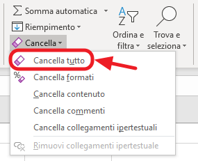 comando cancella tutto