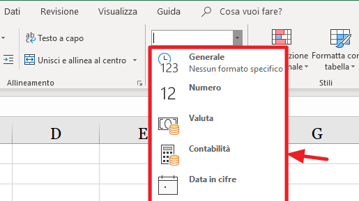 scegli formato dal menu a discesa