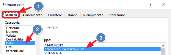 applicare il formato data estesa
