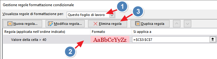comando elimina regola