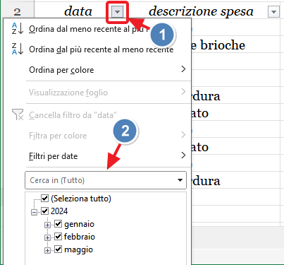 selezionare per data