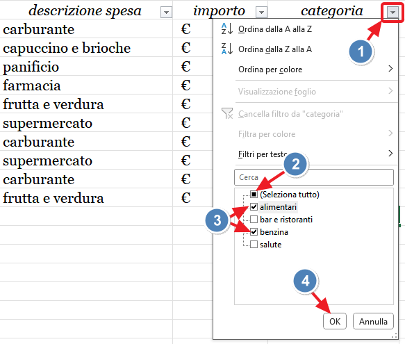 filtrare per categoria