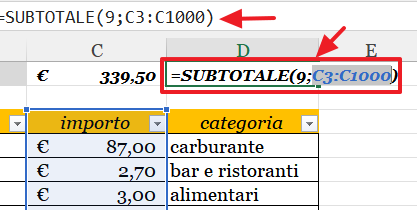 funzione SUBTOTALE