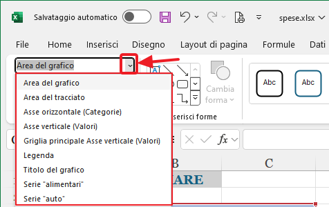 scelta degli oggetti da menu