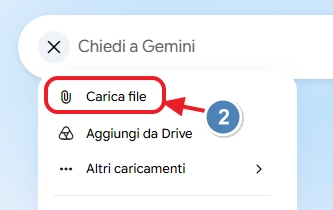 Pulsante per allegare file in Gemini