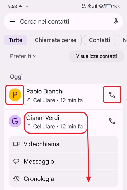 Dettagli chiamata
