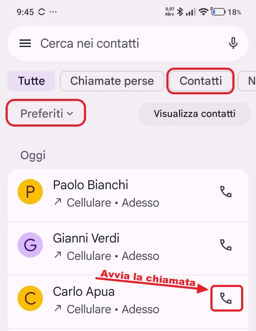 Menu navigazione telefono