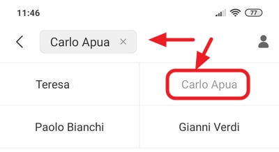 scelta del contatto proposto in elenco