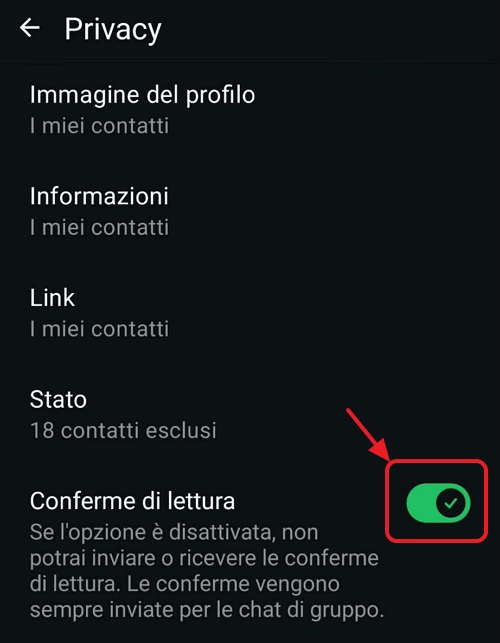 impostazioni privacy conferme lettura