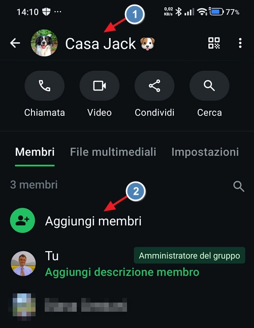 info gruppo e partecipanti