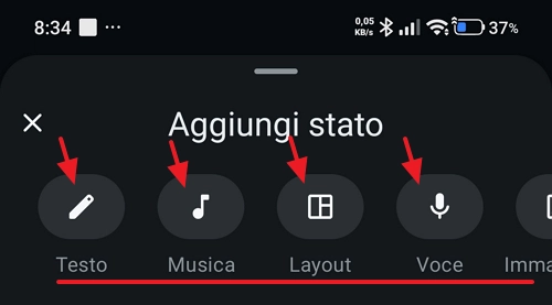 creare stato foto testo