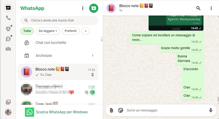 chat WhatsApp su PC