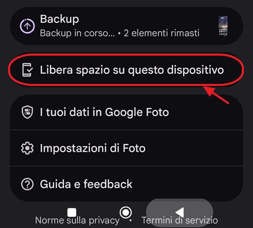 Funzione Libera spazio di Google Foto