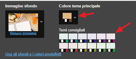 scelta del tema cromatico
