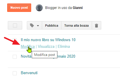 clic sulla voce modifica