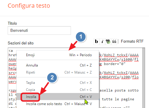 incolla codice