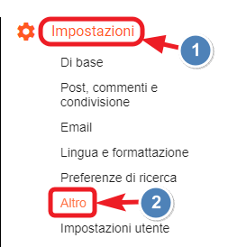 menu impostazioni altro