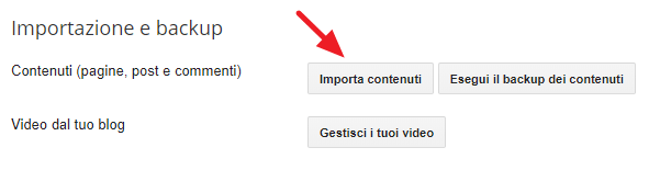 pulsante importa contenuti