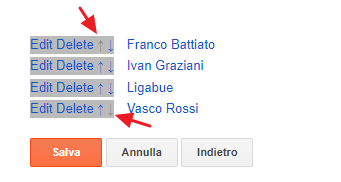 personalizzazione dell'ordine elenco di link