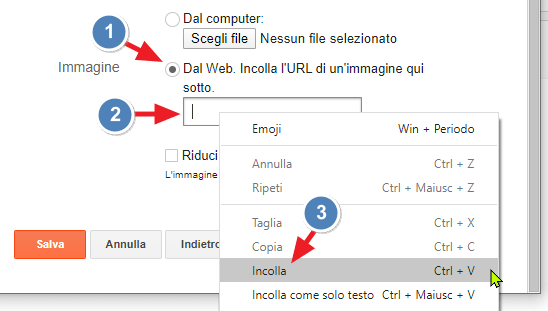 incolla link dell'immagine