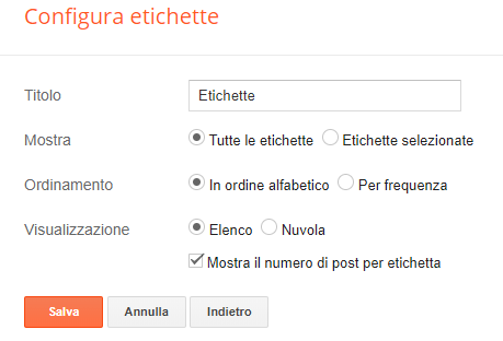 configurazione etichette