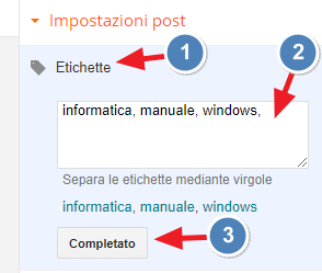 inserimento di etichette