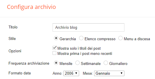 configurazione archivio