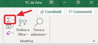funzione somma dalla scheda Home