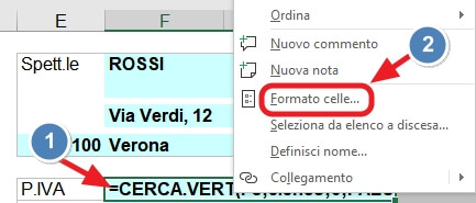 tasto destro, formato celle