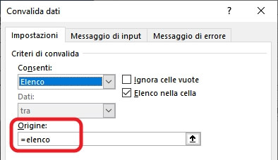 compilazione della casella origine