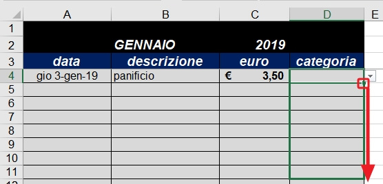 trascina per copiare convalida cella