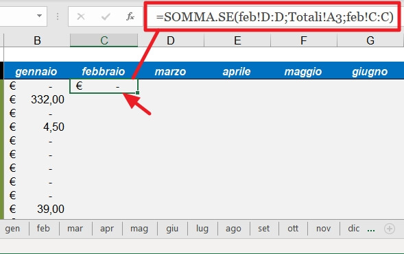 inserimento formula per calcolo categorie di febbraio