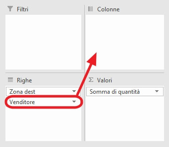 trascina da riquadro righe a riquadro colonne