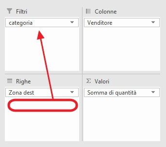 trascinamento da riquadro righe a filtri
