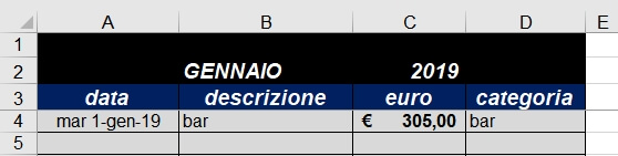 registrazione spesa bar di gennaio