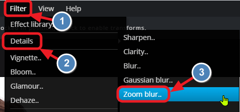 effetto zoom blur