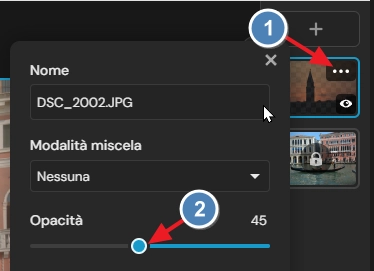 tre puntini layer pixlr cursore opacity e blend mode