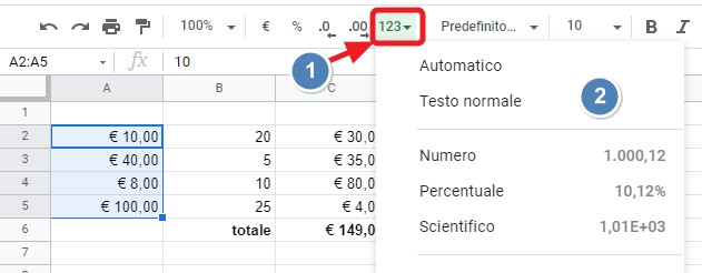 scegliere altri tipi di formato