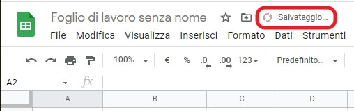 messaggio di salvataggio in corso