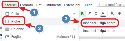 inserisci una riga