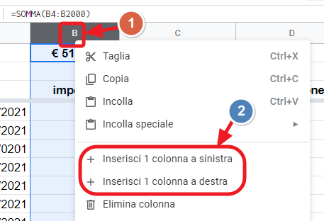 insersci una colonna a sinistra
