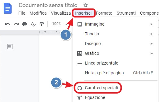 inserisci un carattere speciale