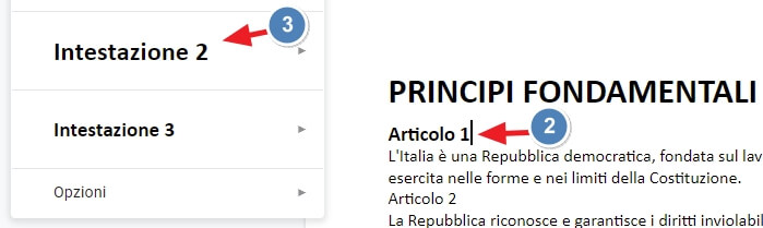 assegnare lo stile intestazione 2