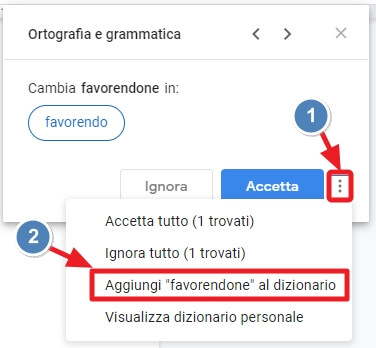 aggiungi la parola al dizionario