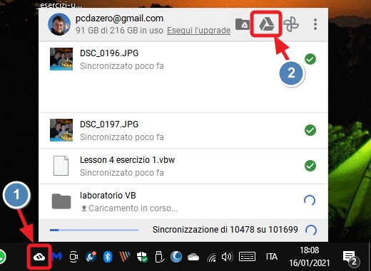 apri Drive da barra delle applicazioni