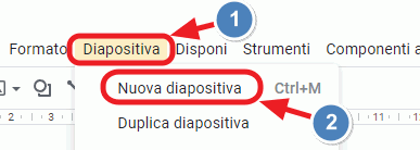 menu nuova diapositiva