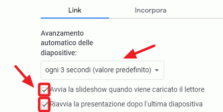 impostare avvio automatico della presentazione