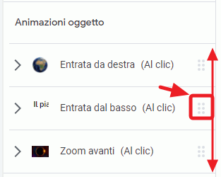 trascinare per ordinare l'animazione