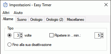 finestra delle impostazioni