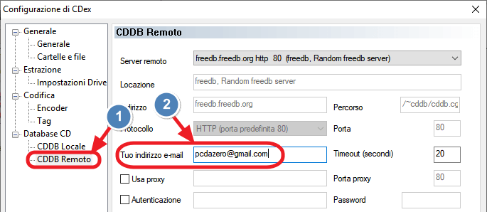 inserimento di indirizzo email